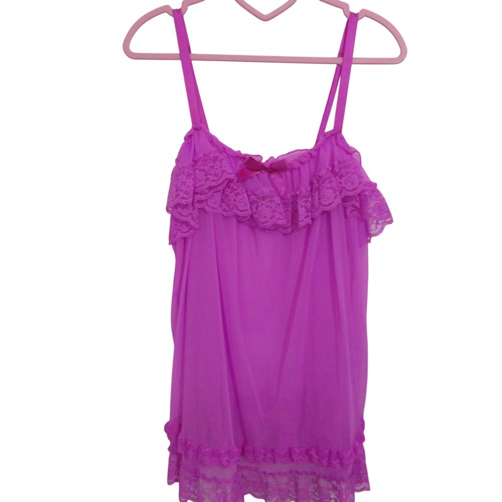 Victoria's Secret Women Sz M Bright Purple Sheer Lace Ruffle Slip Coquette Fairy